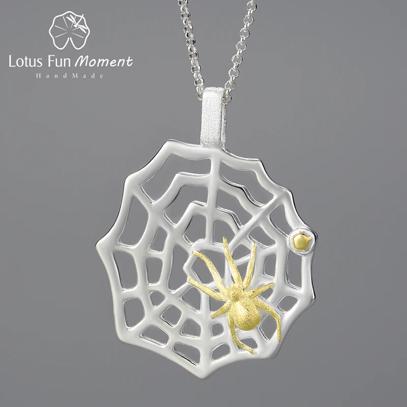 

Lotus Fun Moment Hunting Spider and Web Pendant Real 925 Sterling Silver Chains and Necklaces for Women Statement Fine Jewelry