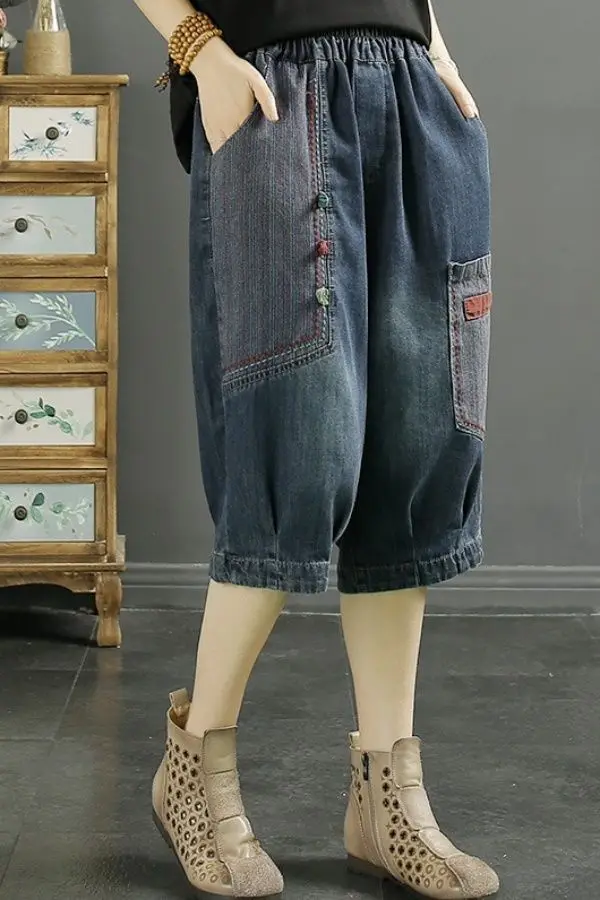 Verão nova chegada solta emagrecimento harem casual jeans com cordão