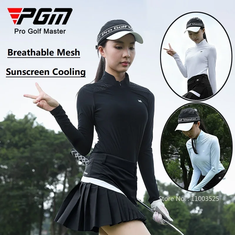 Pgm Women Golf Jersey Long Sleeve Slim Tops Female Breathable Quick-Dry Cooling Shirts Lady Sunscreen Golf Wear Zipper Collar