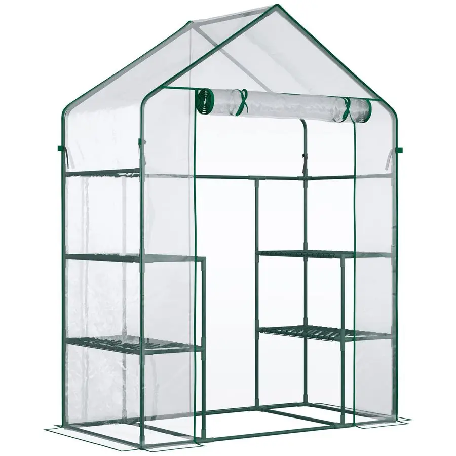 

5 x 2.5 x 6.5 Mini Walkin Greenhouse Kit, Portable Green House with 3 Tier Shelves, RollUp Door, and Weatherized Plastic Cover f