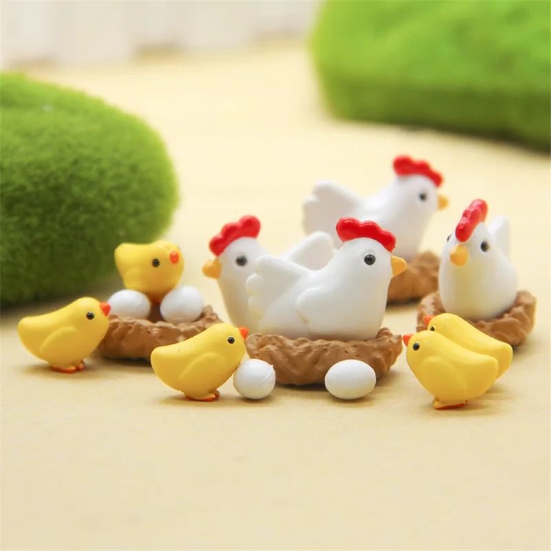 10 Pcs Miniature Hen Chicken Chick Egg Nest Statues Micro Crafts Ornament Small Figurine for Home Decor