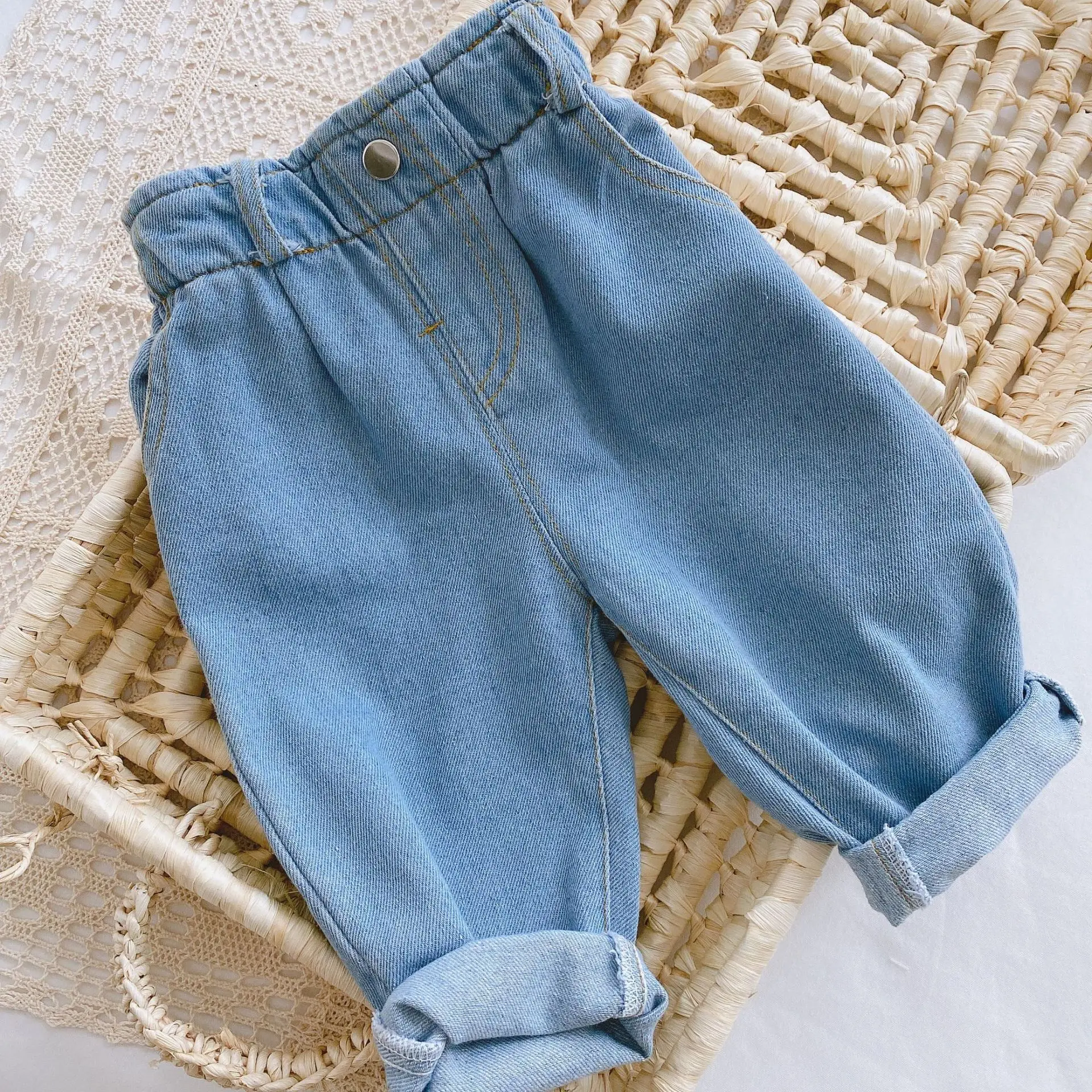 Baby Solid Color Jeans 0-3 Years Old Baby Spring Dress Girls Korean High Waist Casual Pants Boys Pants