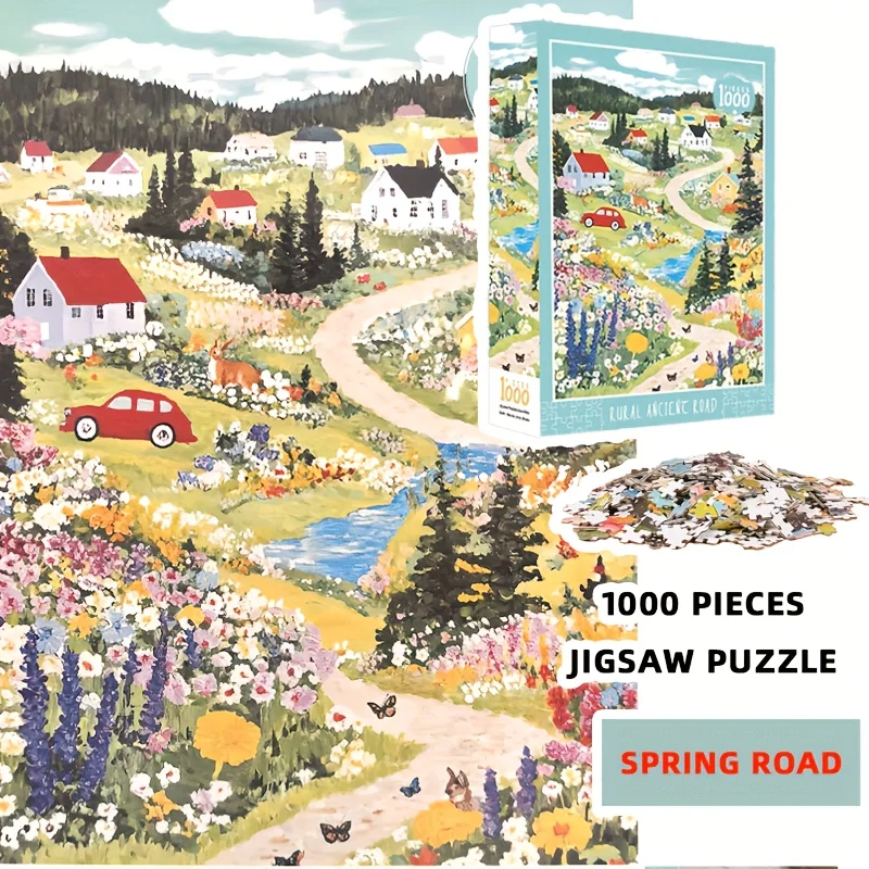 

1000pcs Jigsaw Puzzle - Countryside Path 27.56x19.69inch Large Puzzle - 2mm Thick with Section Reminder Glue/Scraper Kit