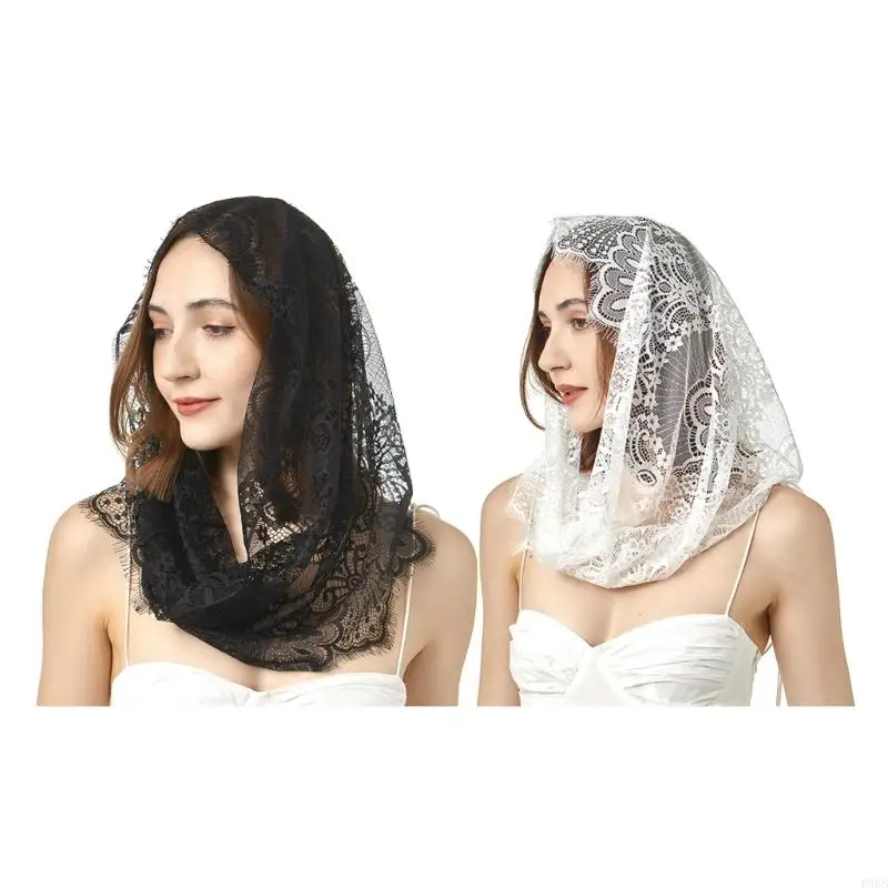 

P88B Vintage Lace Flower Veil Mass Head Scarf Head Covering Bridal Veil Church Veil Head Covering for Religious Event