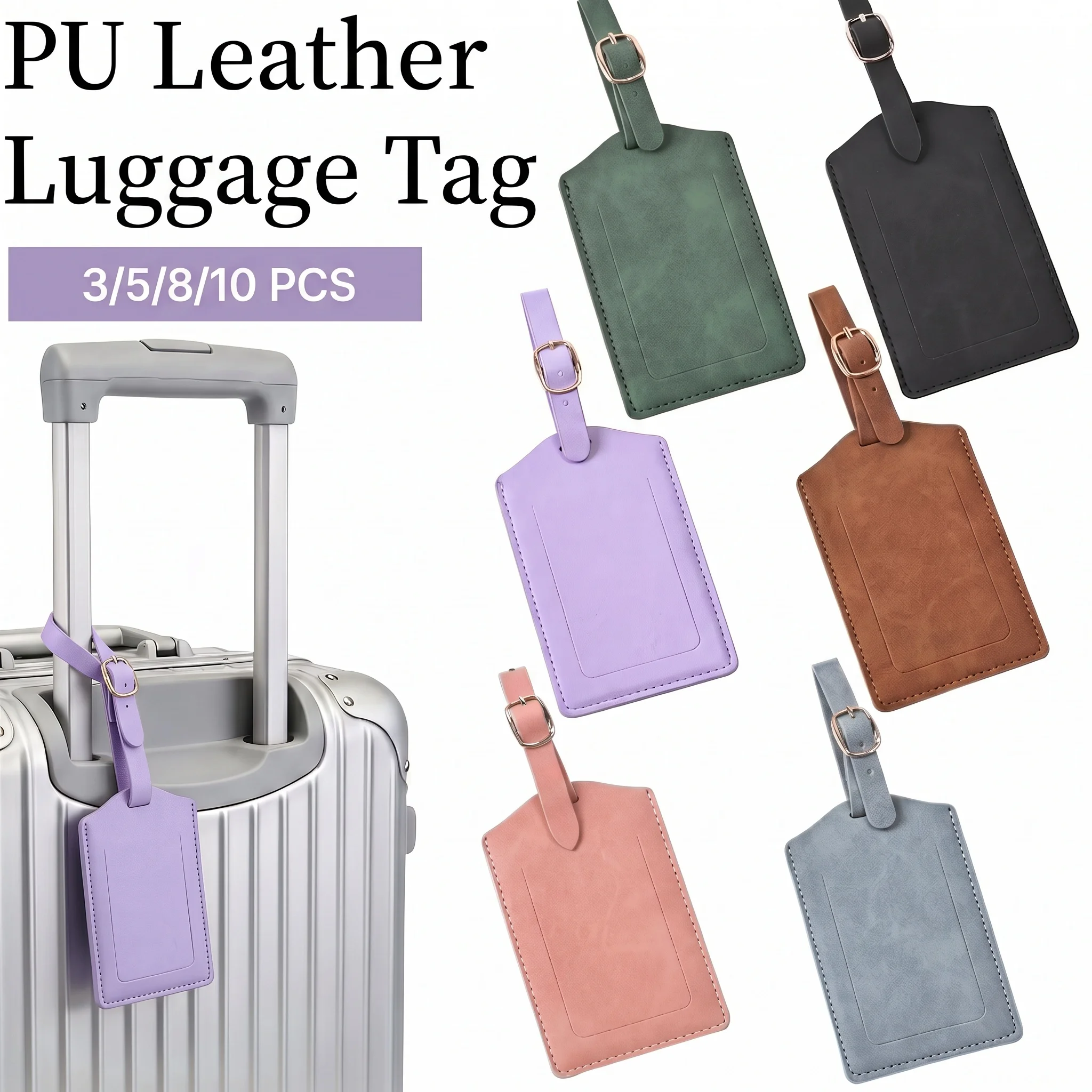 3/5/8/10 Stück PU-Leder Privatsphäre-Gepäckanhänger mit Verstellbarer Metallschnalle, Diebstahlsicherer Koffer-ID-Namensanhänger, Farbenfrohe Reisegepäck-Etiketten