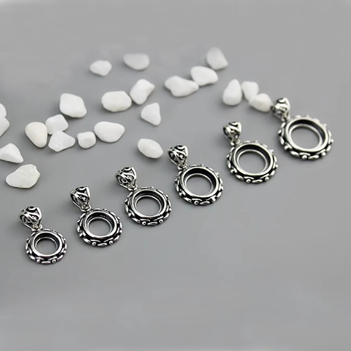 7-12MM 925 Sterling Silver Women's Blank Pendant Base Bezel Wax Bracket DIY Necklace Jewelry Findings Making Accessories