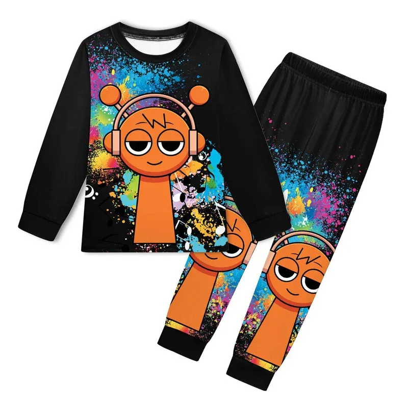 

lHalloween Cosplayl Hot Game Sprunki Figure Oren Printed Clothes Kids Cartoon Tshirt Pants 2pcs Boys Pajama Girls Causal Sleepwe