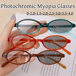 New Trend Ladies Photochromic Glasses Unisex Oval Frame Outdoor Anti-UV Sunglasses Finished Prescription Minus Eyeglasses To-4.0