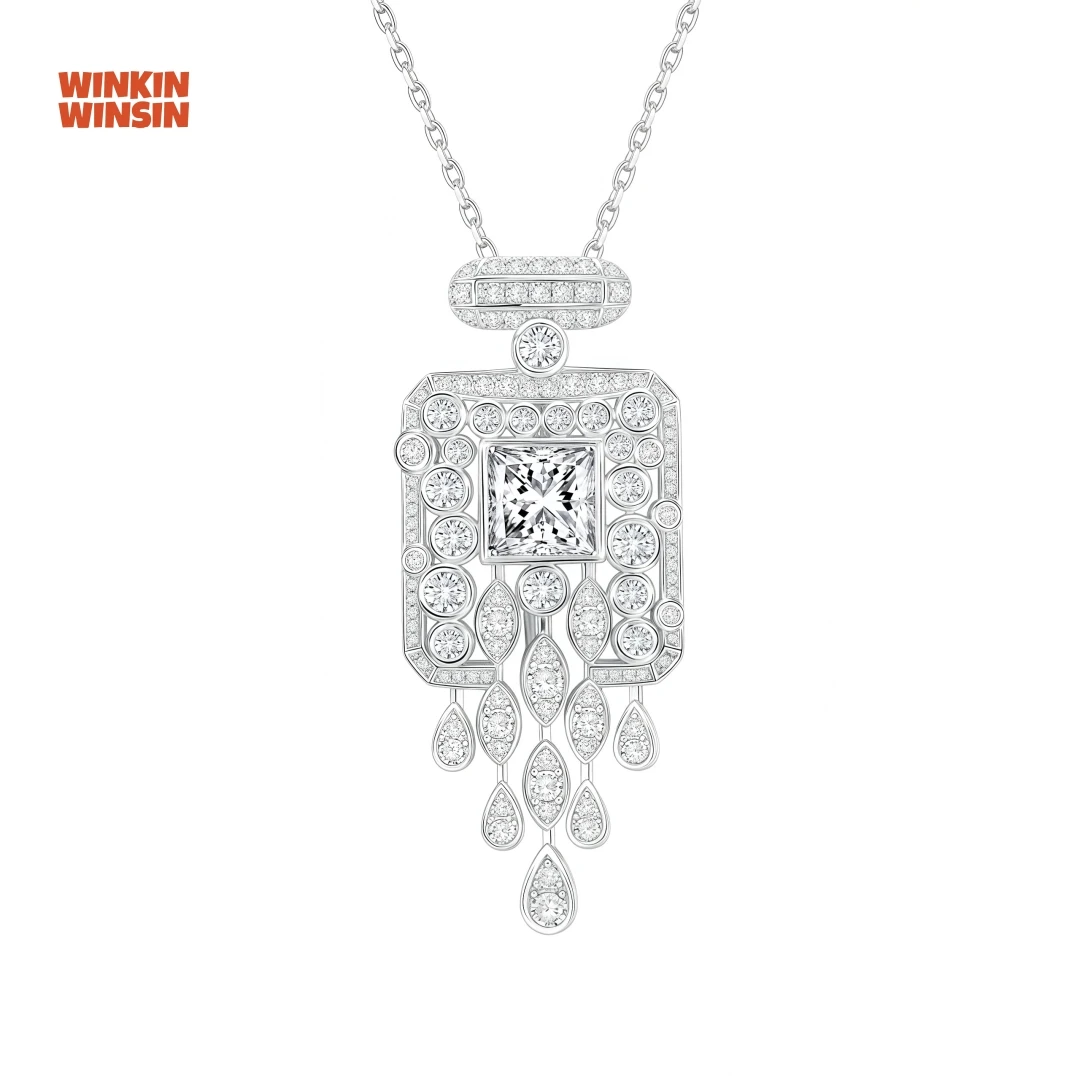 

WINKIN WINSIN Brand MST 925 Sterling Silver Perfume Bottle Tassel Water Drop Diamond Necklace High Carbon Diamond Jewelry Women