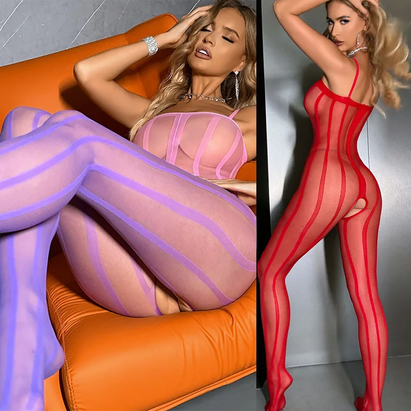 Nowe paski otwarte krocza Bodystocking kobiety seksowna bielizna erotyczne body fantazyjna bielizna czarne pończochy zestaw erotyczny piżamy porno