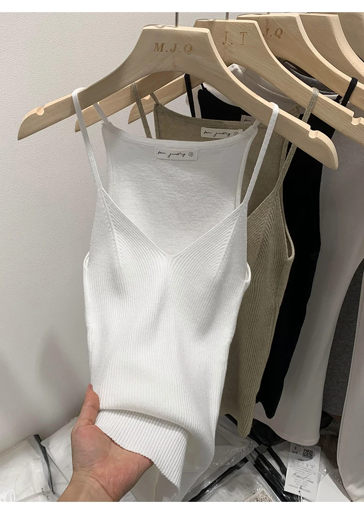 2026 Damen Sommer Ärmelloses Top Einfarbig Slim Fit V-Ausschnitt Gestricktes Oberteil Modisches Vielseitiges Basis-Layer Strick-Tanktop – Detail 11