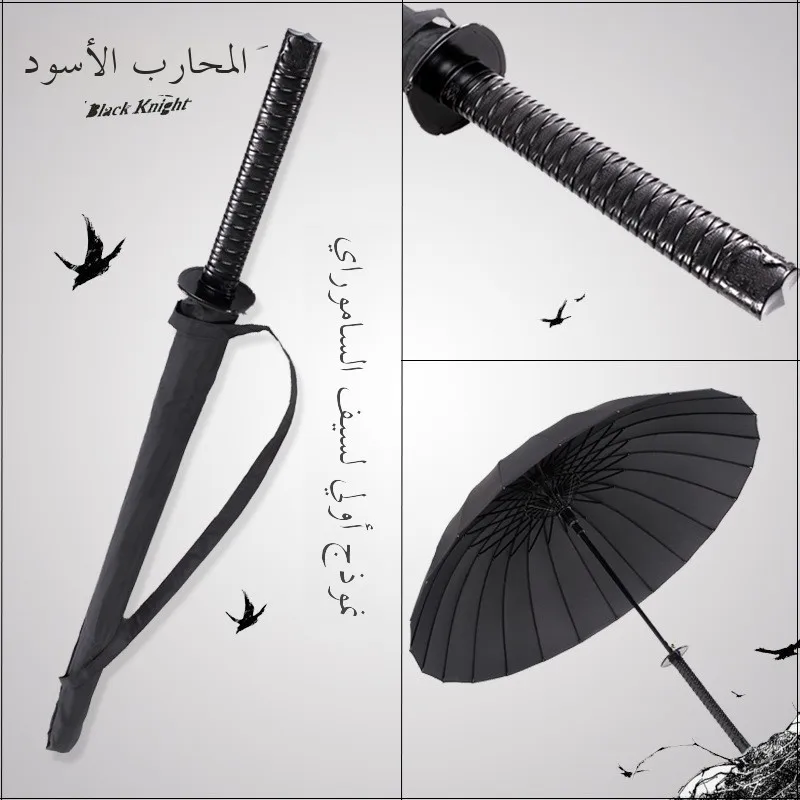 

Sun Protection Automatic Long Sword Handle Umbrella Black Creative Anime Straight Stick Samurai Sword Style Personalized