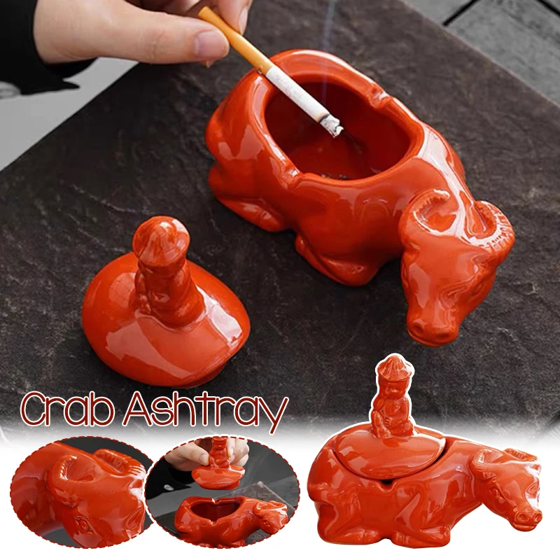 1szt Urocza popielniczka krabowa z pokrywką Anti Fly Ash Ceramiczna popielniczka na cygara Ozdoby Przenośna dekoracja domu w salonie