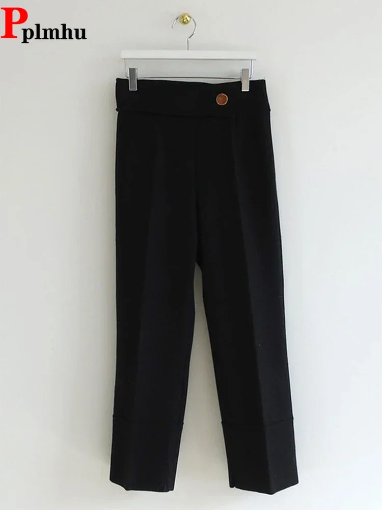 

Ankle Length Wool Blend Wide Leg Suit Pants Baggy Spodnie Korea Elegant Basic Broek Winter High Waist Formal Women Pantalones