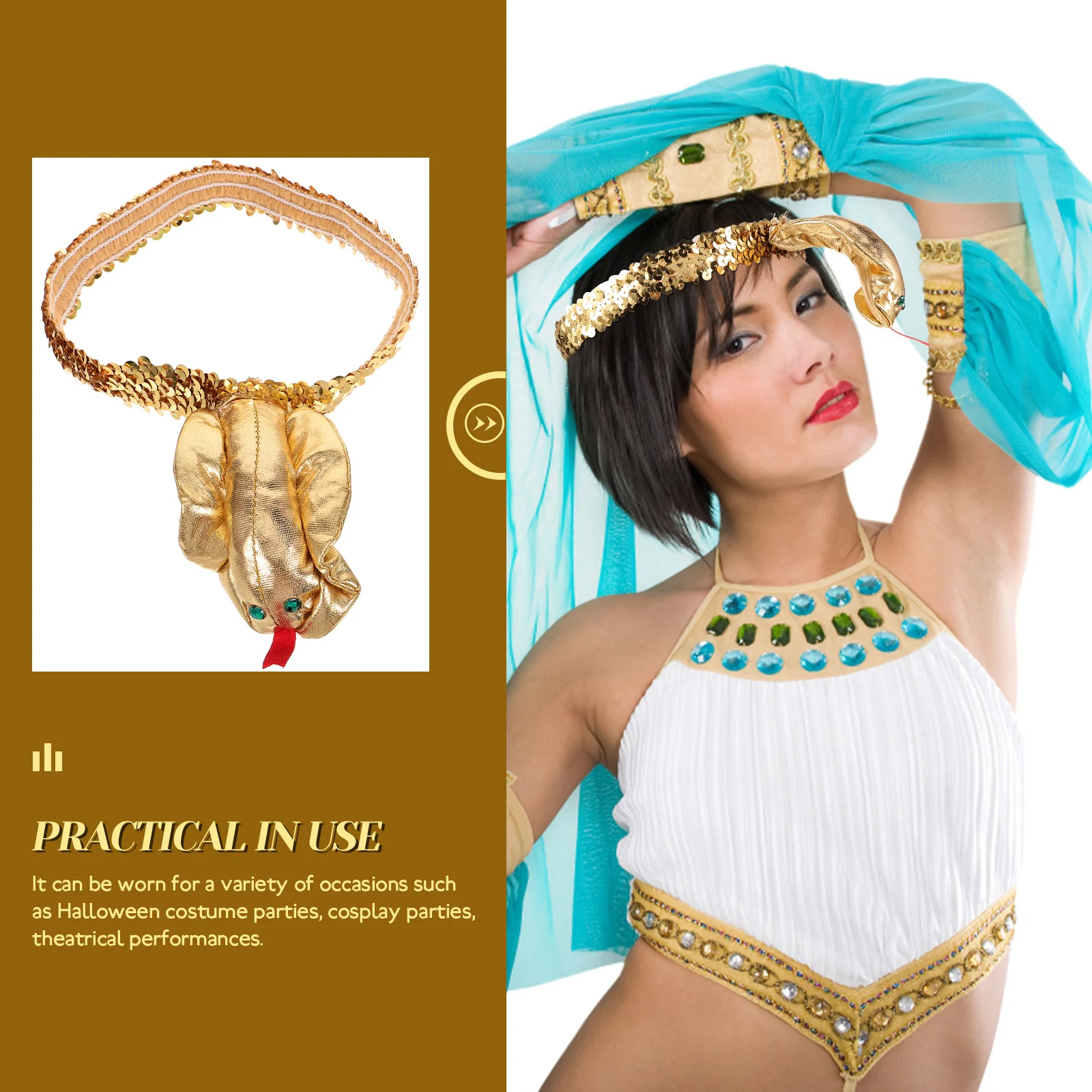 

Gold Snake Headb Headdress Halloween Costume Party Hair Accessory Egyptian Theme Cosplay Props One Size Fits Most