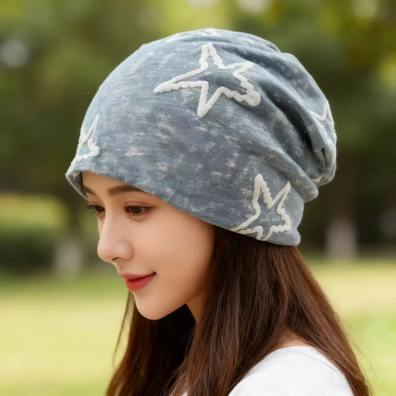 

Модная пятизвездочная шапка-балаклава с принтом - тонкая удобная тканевая шапка-платок для весны и осени