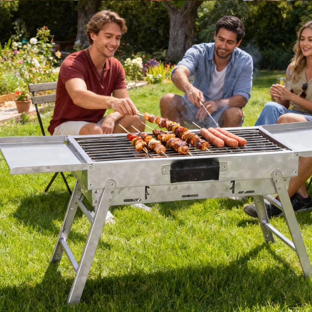 

！@Modern Foldable Stainless Steel BBQ Grill Portable Stove for Outdoor Cooking Picnics Garden Parties Camping Travel
