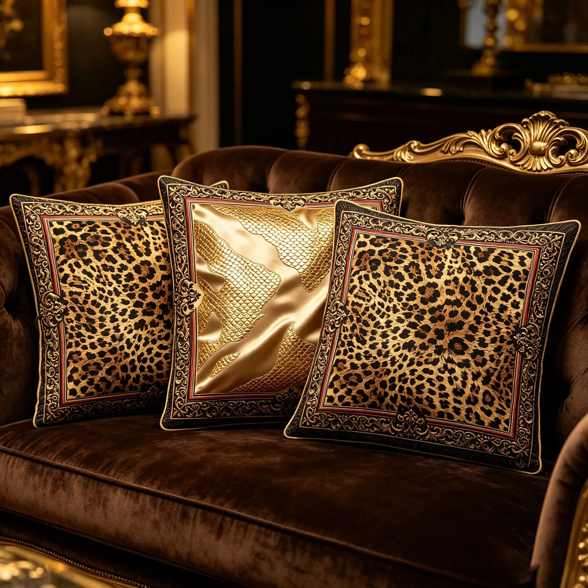 Luxury Baroque Leopard Print Cushion Cover 45x45cm European Retro Golden Pattern Throw Pillow Cover Sofa Home Decor Pillowcase