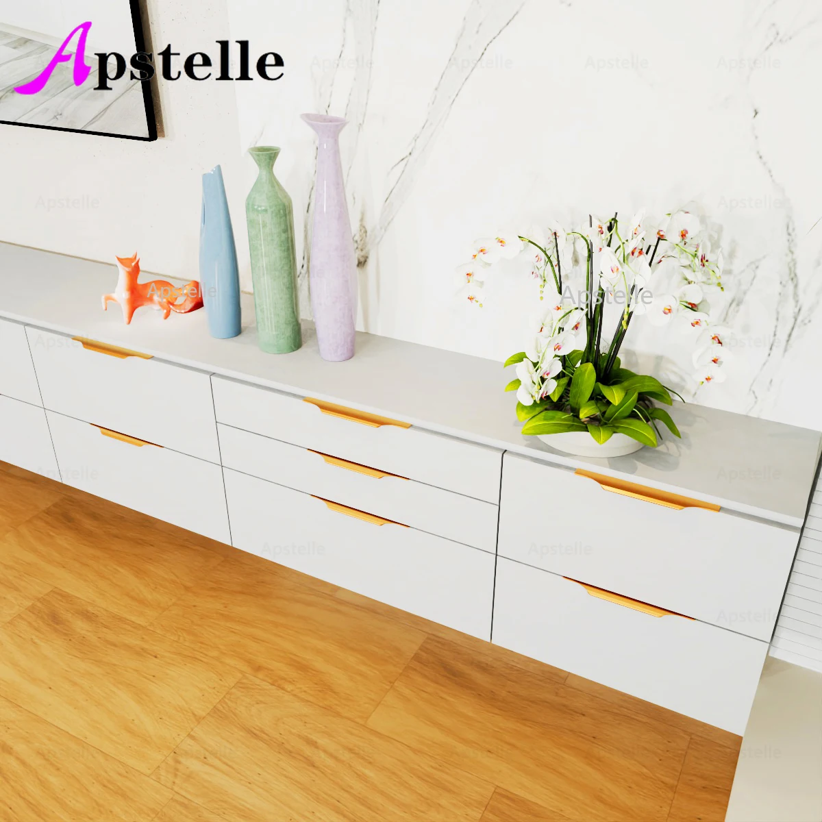 APSTELLE Golden Wardrobe Drawer Extended Furniture Decoration Handle Black Punching Free Embedded Cabinet Mobile Door Handle