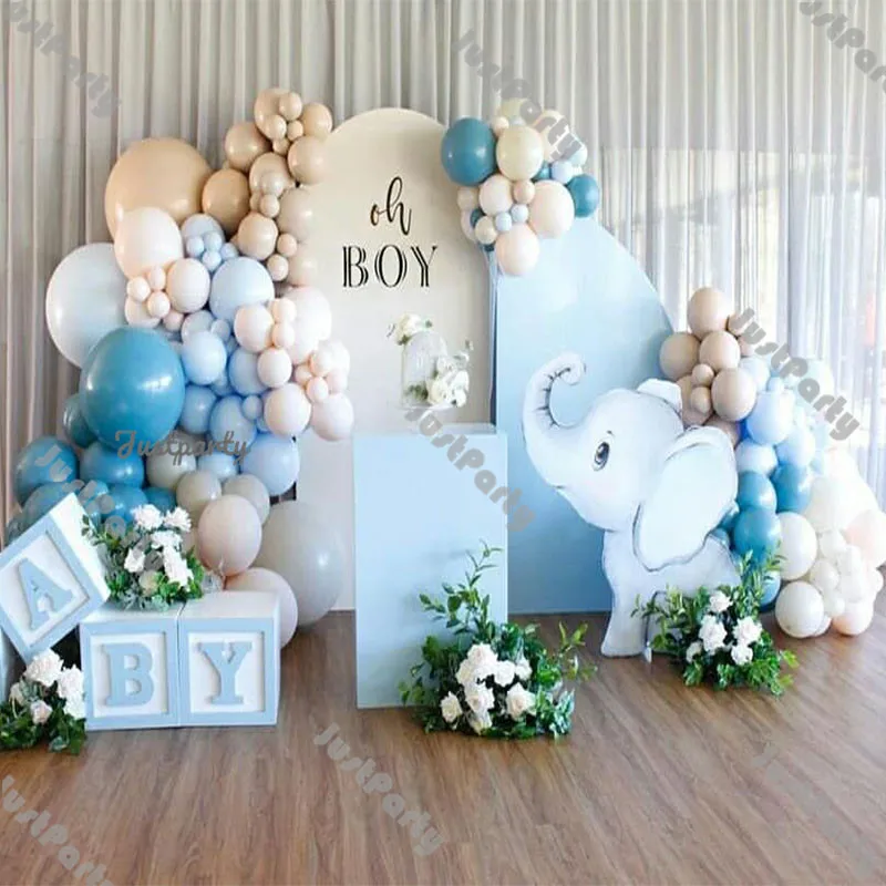 Guirlande de ballons Boho marron Beige doublure, décorations de réception-cadeau pour bébé, arc de ballons bleu Pastel, décor de fête de premier anniversaire pour enfants