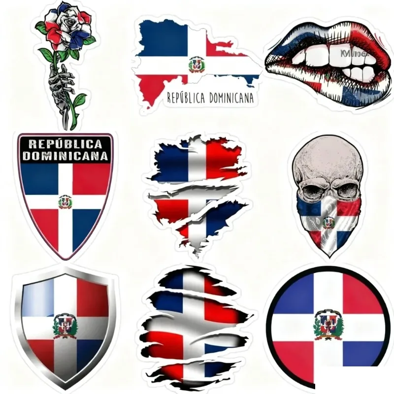 Bandeira dominicana mapa emblema crânio adesivos portátil motocicleta carro caminhão bicicleta parede pára-choques mesa capacete fora de estrada decal