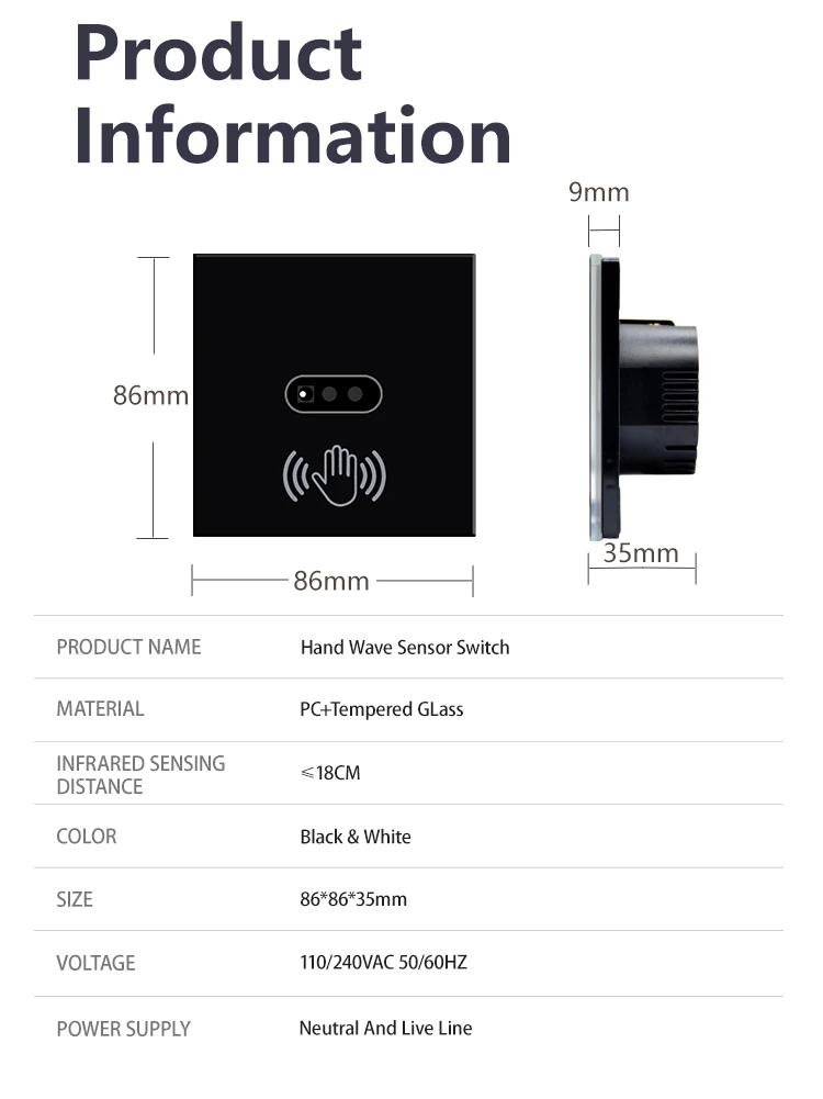 LOUYSGEN  Wall Light Switch Hand Sweep Sensor Switch Hand Wave Switch Glass Screen Panel With Touch Infrared Lights