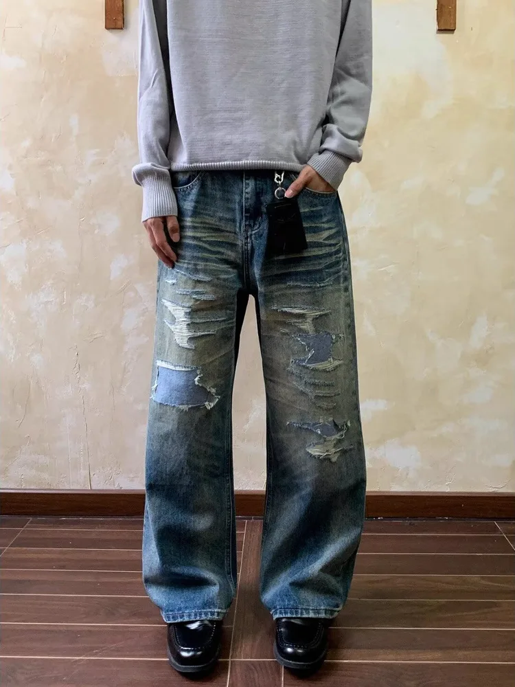 

Мужские джинсы American Waed с эффектом потертости, свободного кроя, прямые, стройнящие, со средней посадкой, на молнии, из смесового хлопка и полиэстера