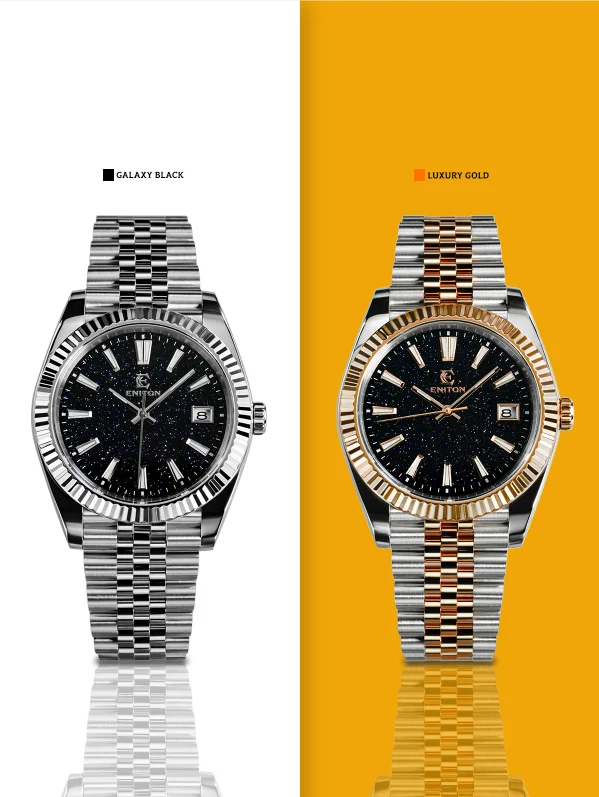 ENITON 1112G Men DJ Watch 38mm NH35 Automatic Mechanical 316L Sapphire Aventurine Stone Dial Date OTF Clasp Reloj