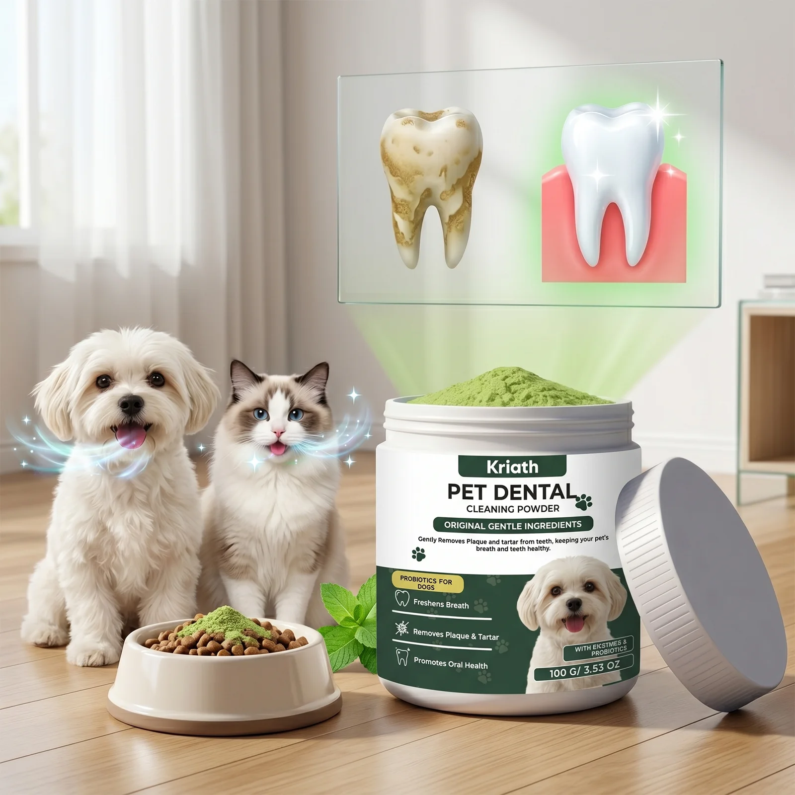 Dog Dental Care Powder Cat Breath Freshener Plaque Tartar Control Pet Oral Hygiene Natural Enzyme Teeth Cleaning Healthy Gums