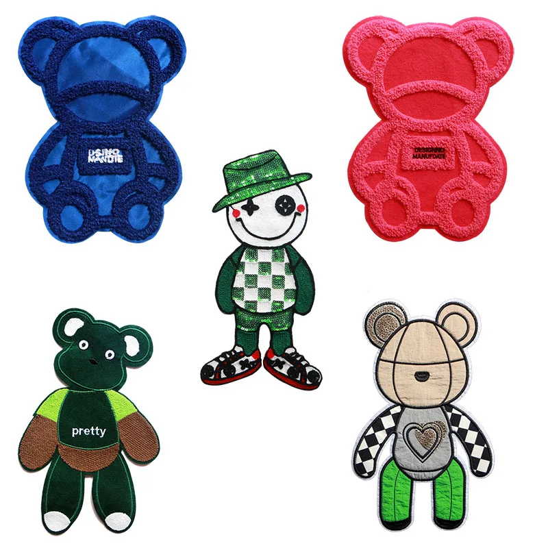 Cute Cool Towel Embroidery Animal Mixed Color Bear Bright Piece Clown DIY Cloth Sticker Badge Children\'s Casual T-shirt Coat