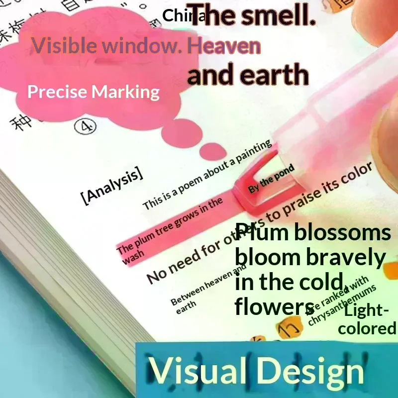 5Pcs Clear View Highlighter Pens Double Head Soft Light Colors Visible Tip For Precise Marking For Students, School And Office