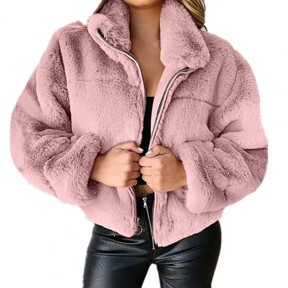 Thicken Fur Women\'s Jacket Plush Zipper Cardigan Stylish Cozy Trendy Elegant Solid Color Autumn Winter Jacket Coat