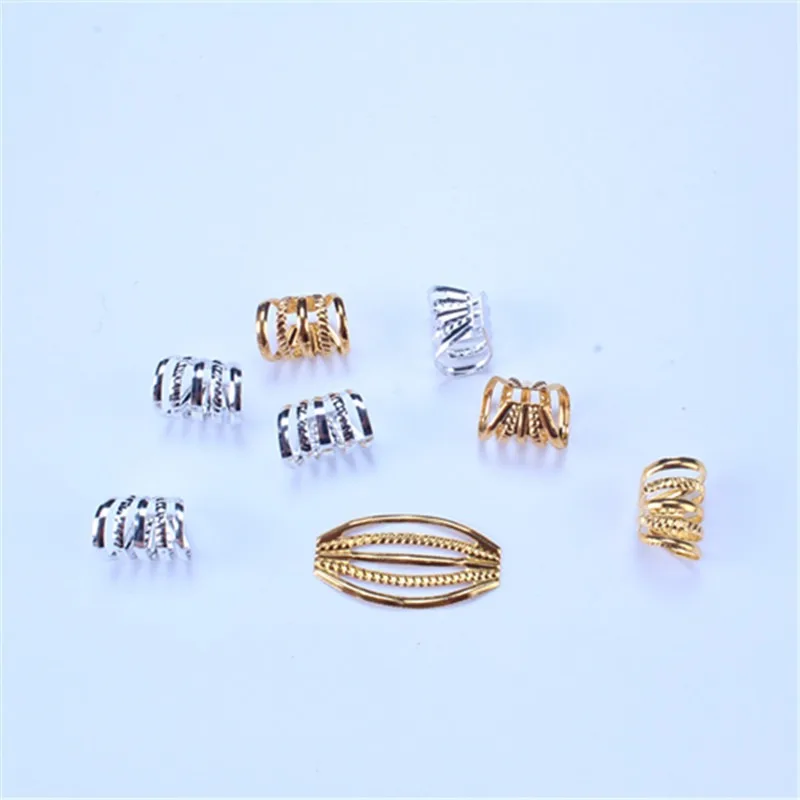 10Pcs/lot 6x9mm Gold Silver Beads Adjustable Hair Braids Beads Adjustable Hair Braid Rings Cuff Clips Tubes Jewelry Styling Tool