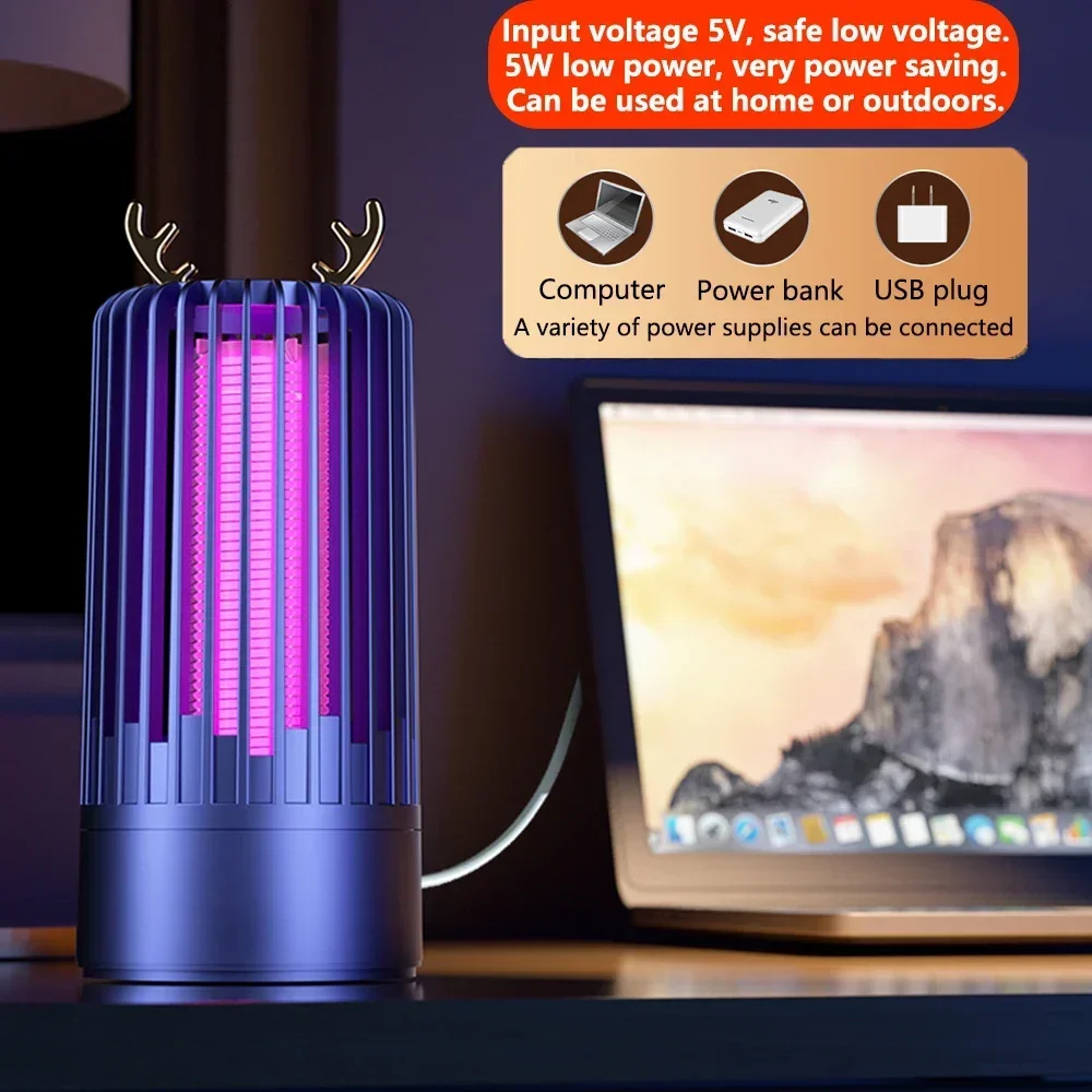 

Deer Antler Style Electronic Purple Light Trap Lamp Home Physical Electric Mosquito Killer Lamp for Indoor Outdoor Living Spaces
