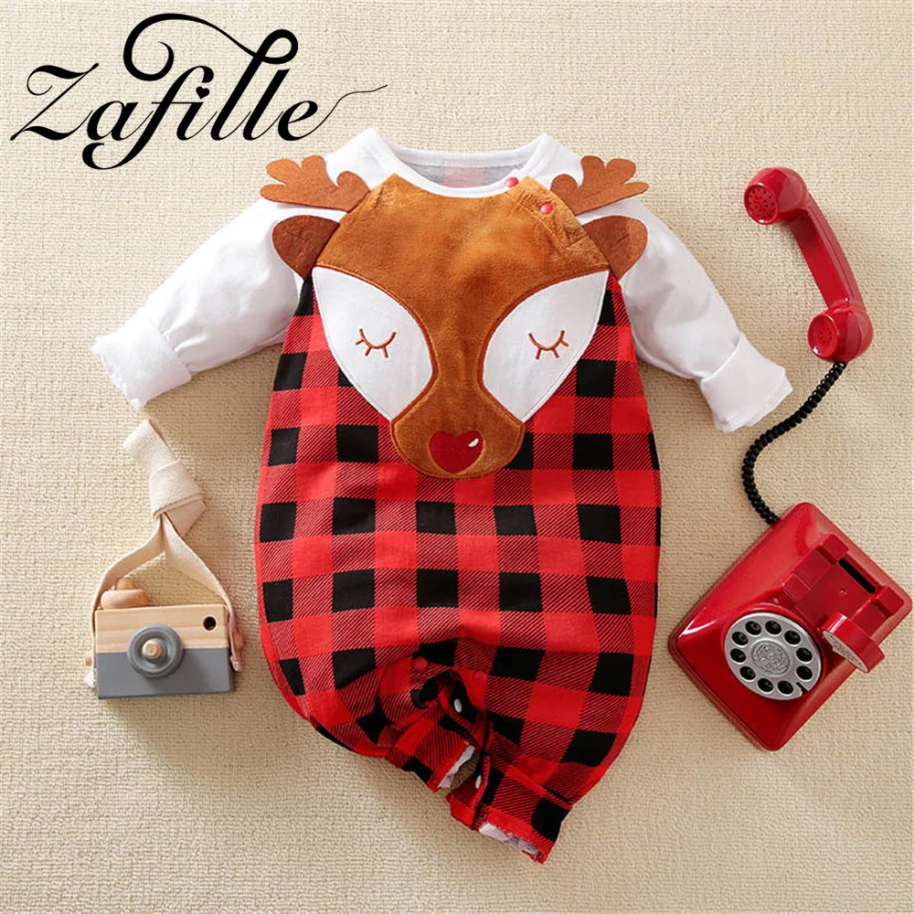 

ZAFILLE Plaid Xmas Elk Baby Romper Festival Jumpsuit For Kids Newborn Girls Sleepwear Party Toddler Baby Costume Cute Boys Suits