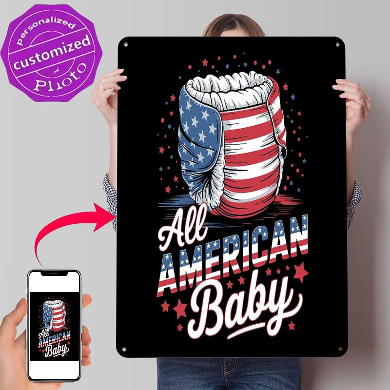All American Baby Diaper Tin Poster Customized Wall Art Retro Vintage Metal Signs for Fans Room Home Deco Garage Decorations