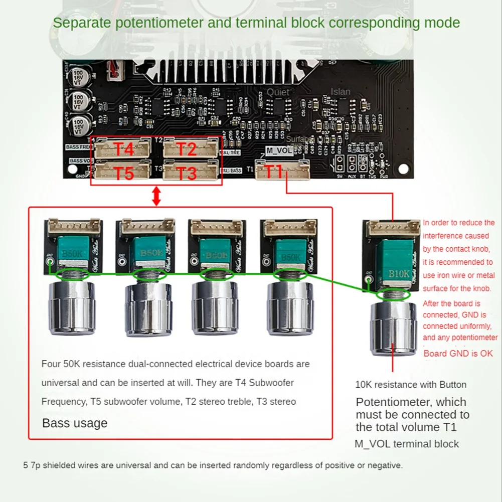 ZK-HT22 160Wx2 TDA7498E บอร์ดแอมป์บลูทูธ2.1ช่องสัญญาณ + 220W โพเทนชิโอมิเตอร์นำโมดูลเสียงซับวูฟเฟอร์ภายนอก