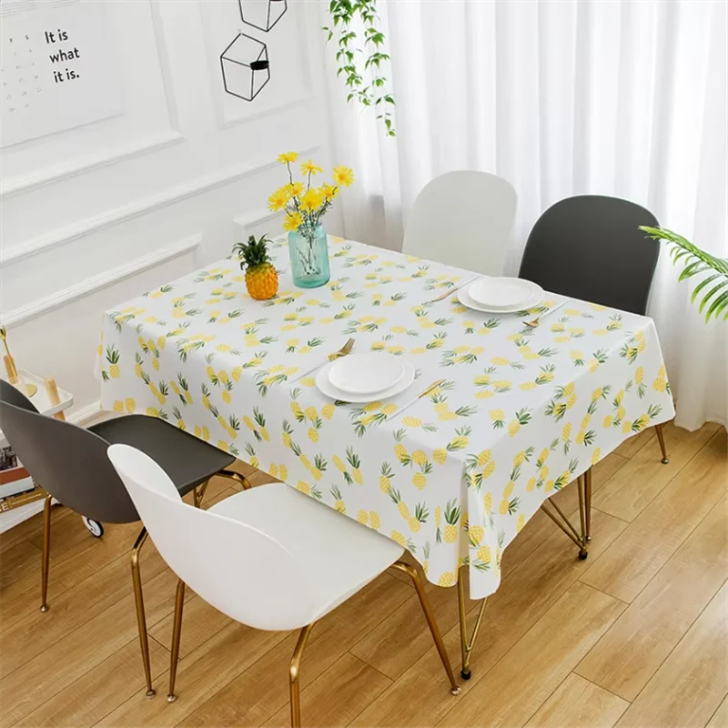 Pastoral Style Fresh Home Table Cloth Cute Pineapple Printed Pattern Table Cloth Rectangular PVC Waterproof Oil-proof Tablecloth