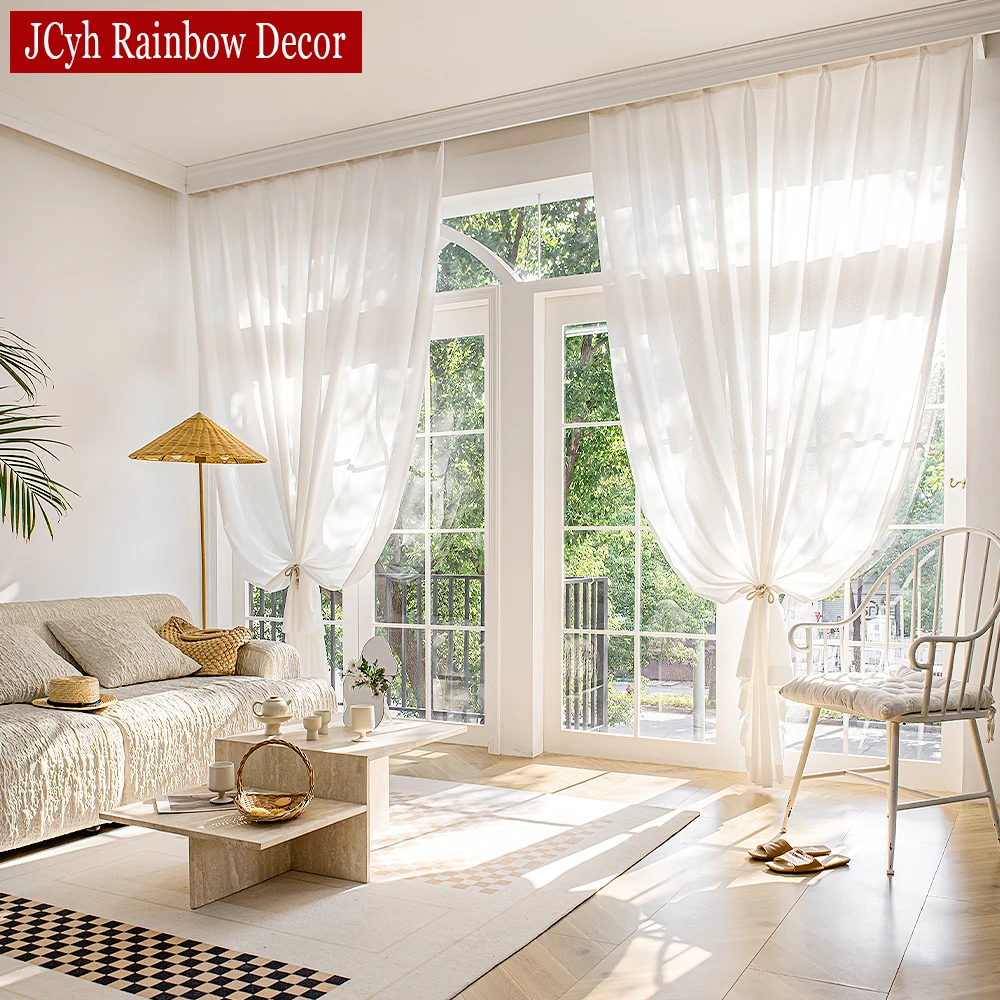 White Curtains for Living Room Bedroom Translucent Curtain for Windows Bathroom Drapes Semi Sheer Rideau Customize Pattern Decor