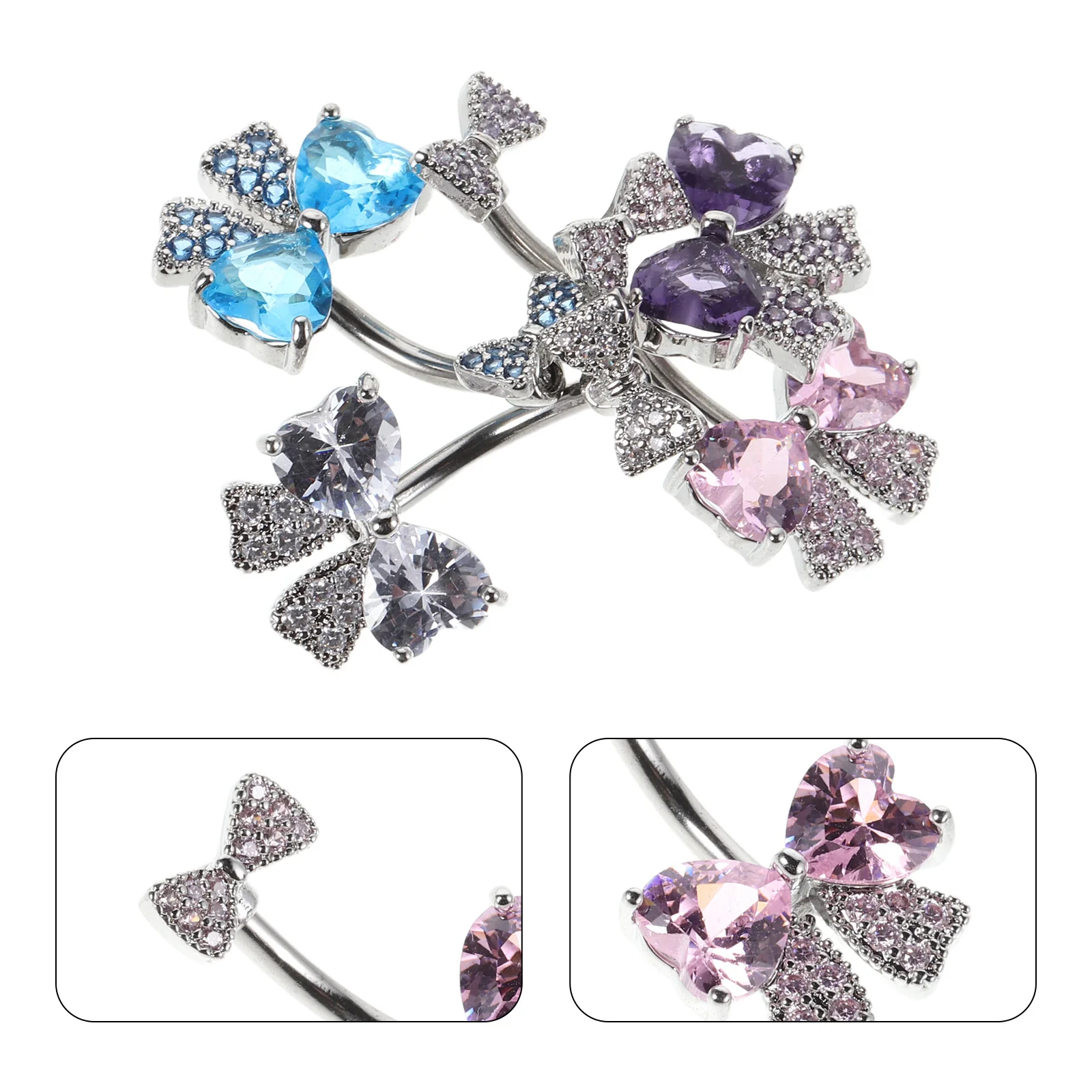 

4Pcs Belly Button Decoration - Cute Navel Piercing Jewelry Bow Set - Sparkling Rhinestones Dangle Belly Rings for Women -