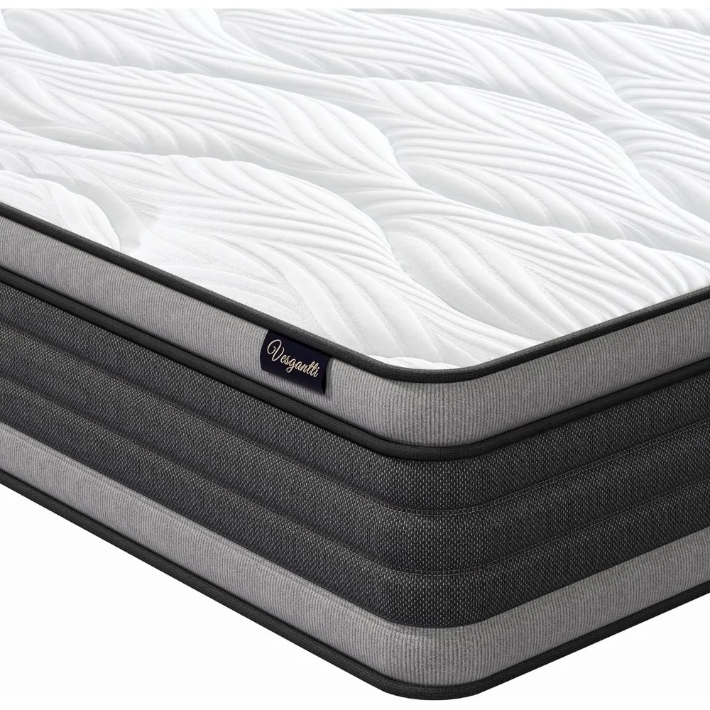 King Mattress, 14 Inch Hybrid Innerspring Mattress with Memory Foam, Individually Pocket Coils for Motion Isolation, King Size