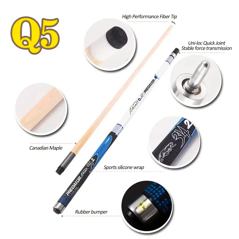 PREOAIDR Maple Q5 Blue Pool Cue Bag Set  58.26in 13mm Tip Stick Accessory Leather Non Slip Sweat Absorbent Grip Precision Shots