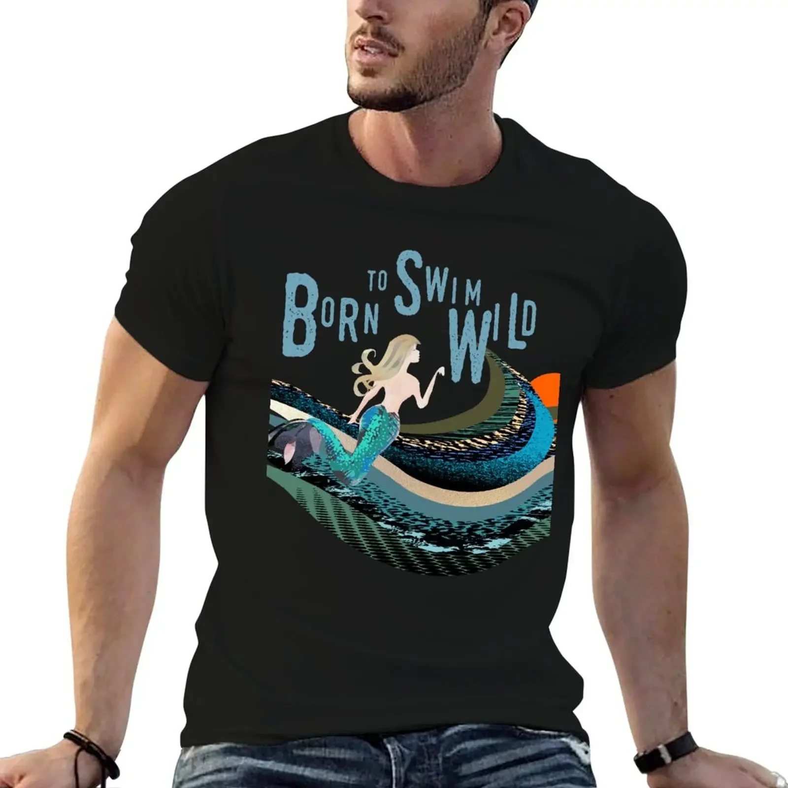 Wild open water swimming, winter bathers. Born to swim mermaid for swimmer lovers. Caroline Laursen Original T-Shirt