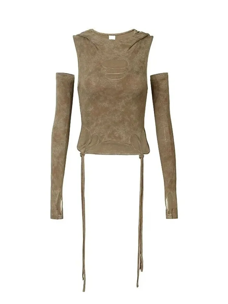 Crop Tank Tops Vrouwen Capuchon Slanke Gat Mode Effen Lente Herfst Y2k Grunge Sexy Hemdje Party Clubwear Casual