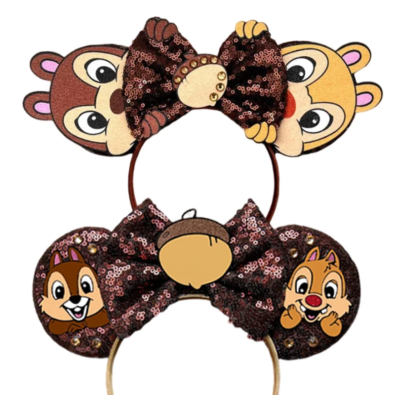 Disney Chip 'n' Dale Hair Accessories Kids Pinecone Sequins Headbands Women Festival Squirrel Hair Band Girls Bow Ears Hairband