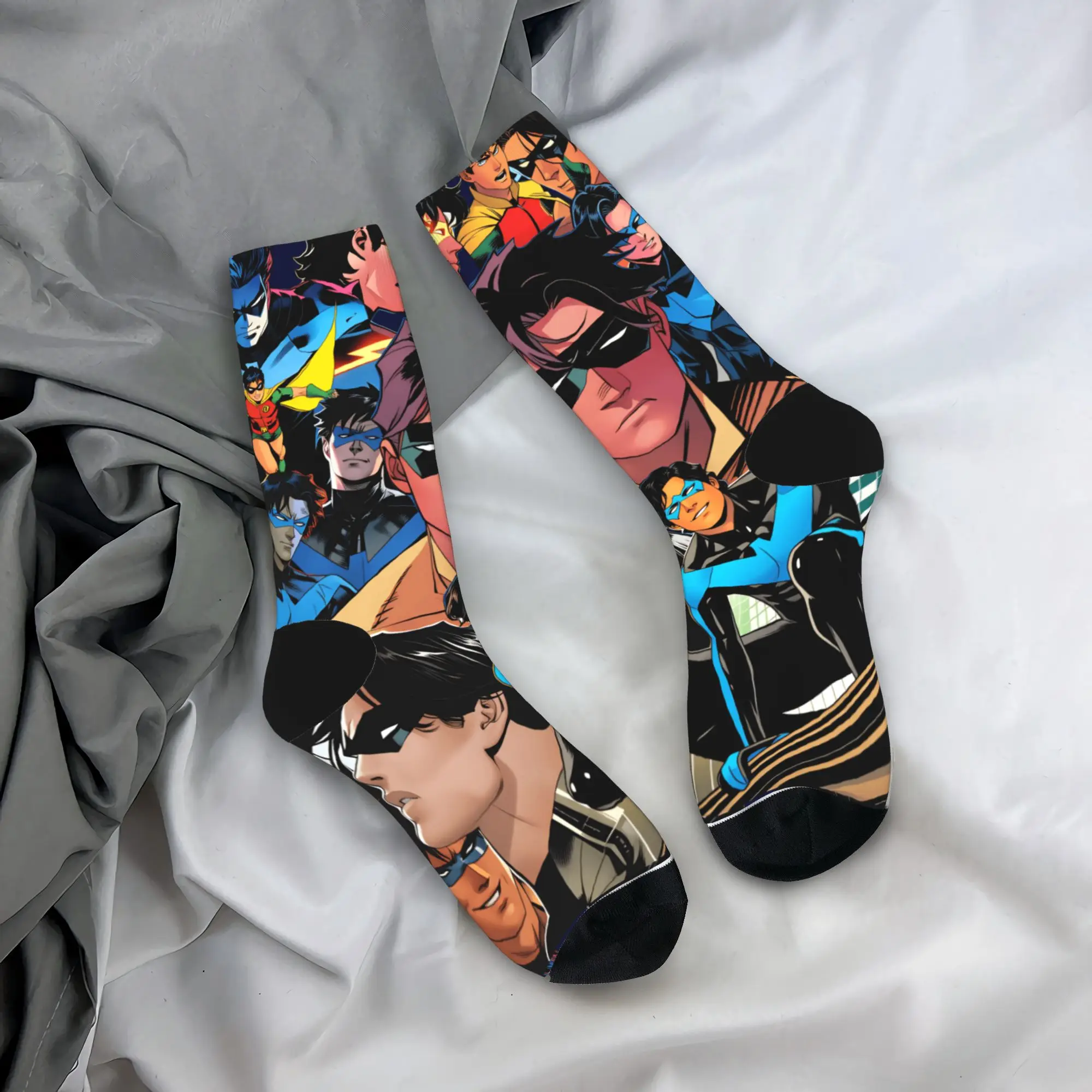 

Носки Dicks nightwing Graysons, нескользящие чулки, мужские средние мягкие уличные носки, зимние готические носки с графическим рисунком