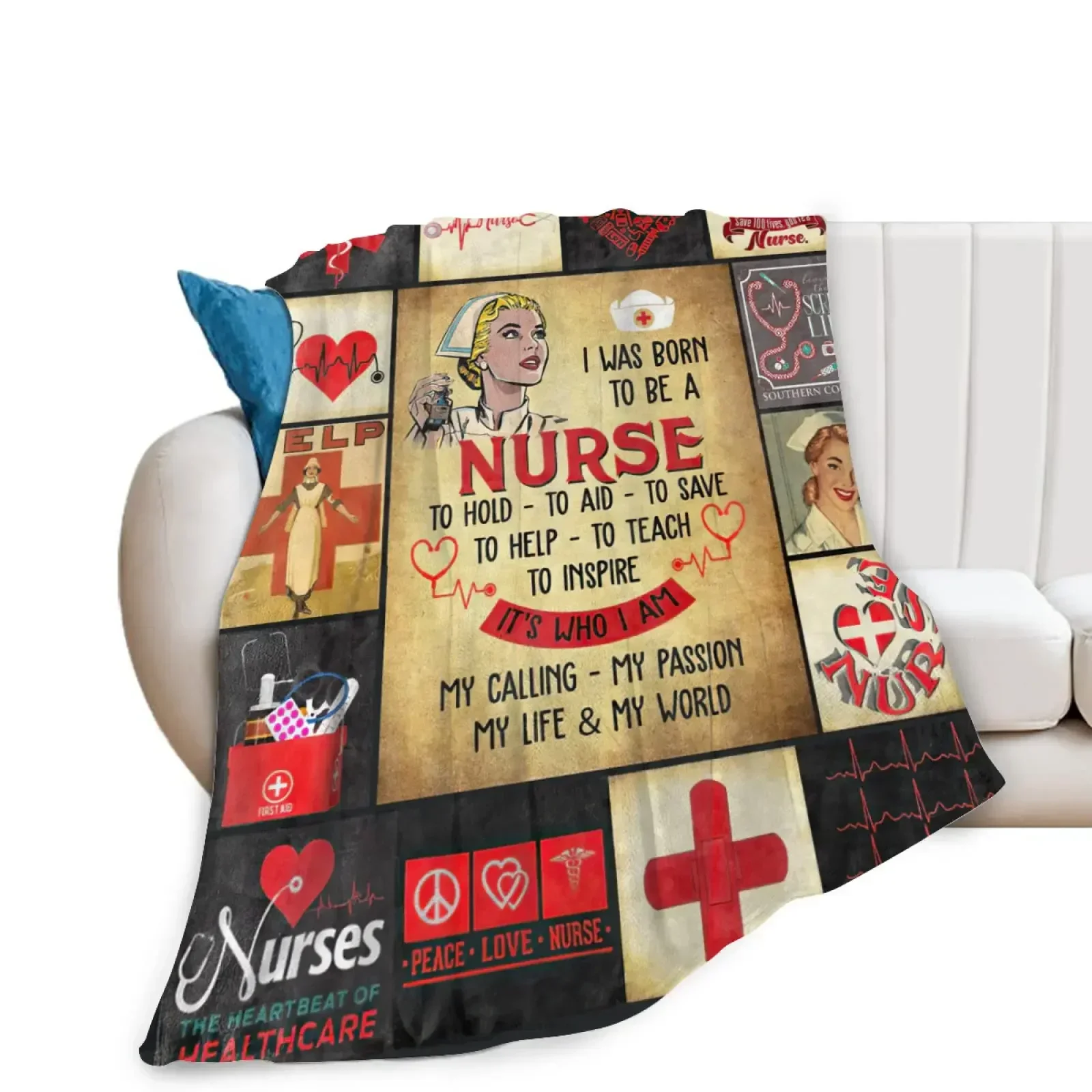 Nurse Theme Flannel Throw Blanket Gifts for Nurses Women Retirement Super Soft Cozy Lightweight Warm Couch Chair Bed Sofa Office