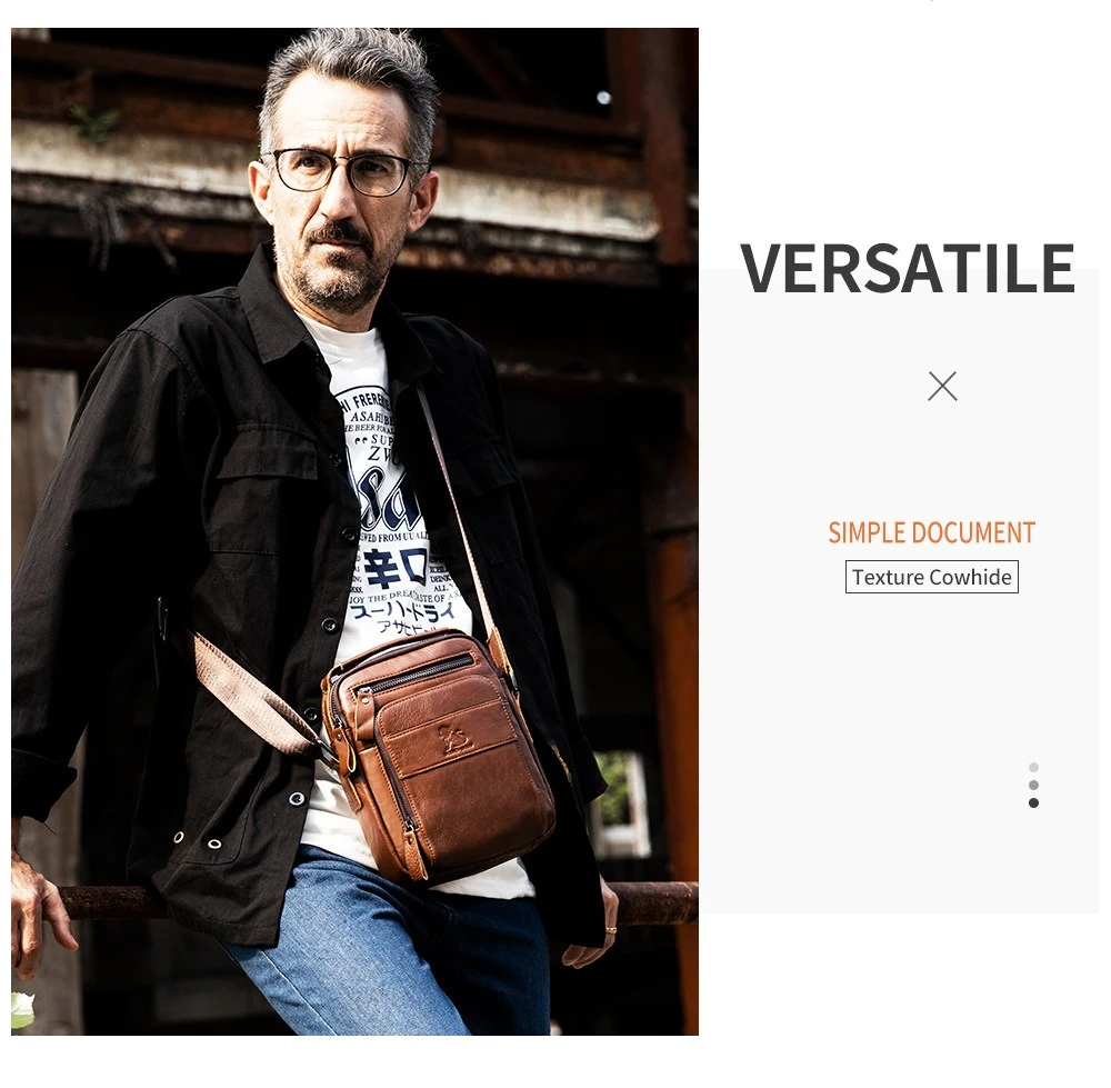 Cofskin men's shoulder diagonal cross bag retro style vertical square large capacity multi-function business hand shoulder bag