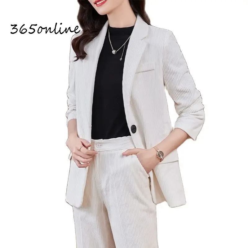 

Formal Uniform Designs Pantsuits High Quality Fabric Autumn Winter Long Sleeve Professional Women Business Work Wear Blazers Set