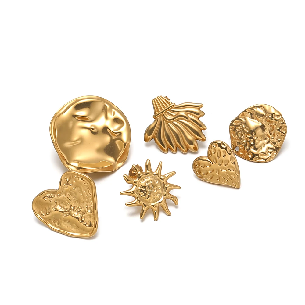 6Pcs Stainless Steel Sun Flower Ear Stud with Loop Embossing Post Stud Earrings Connector for DIY Jewelry Making Wholesale